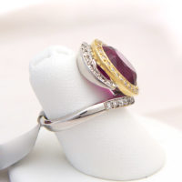 14k Large Oval Rubellite Tourmaline Gemstone & Diamond Asymmetrical Bypass Ring - Image 5