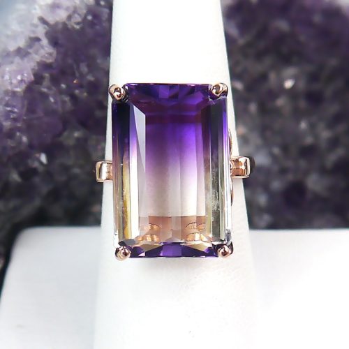 Custom Bi-color Quartz Gemstone Ring in 14k Rose Gold