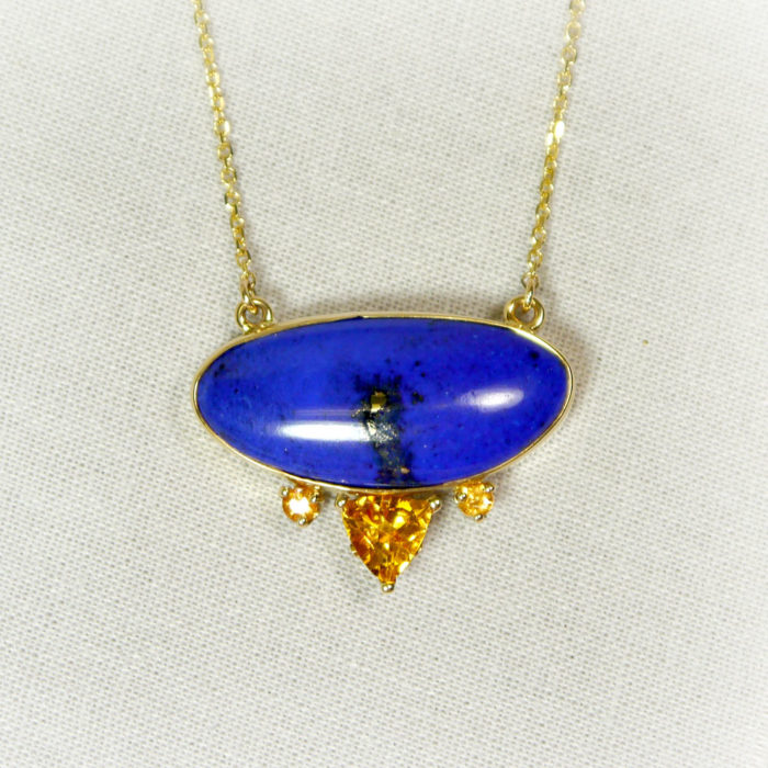 Custom Large Oval Lapis, Citrine, and Garnet Necklace in 14k