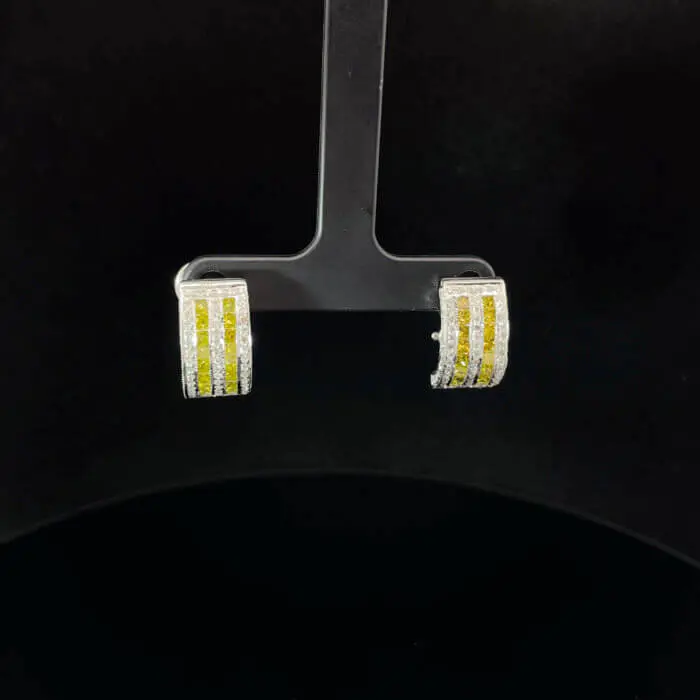 14k White Gold Yellow & White Diamond Pave Hoop Earrings