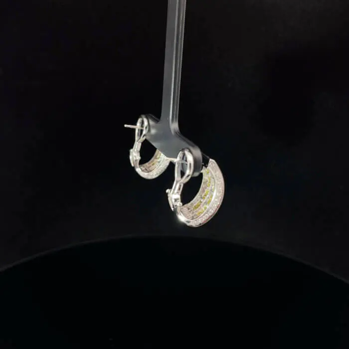 14k White Gold Yellow & White Diamond Pave Hoop Earrings - Image 3