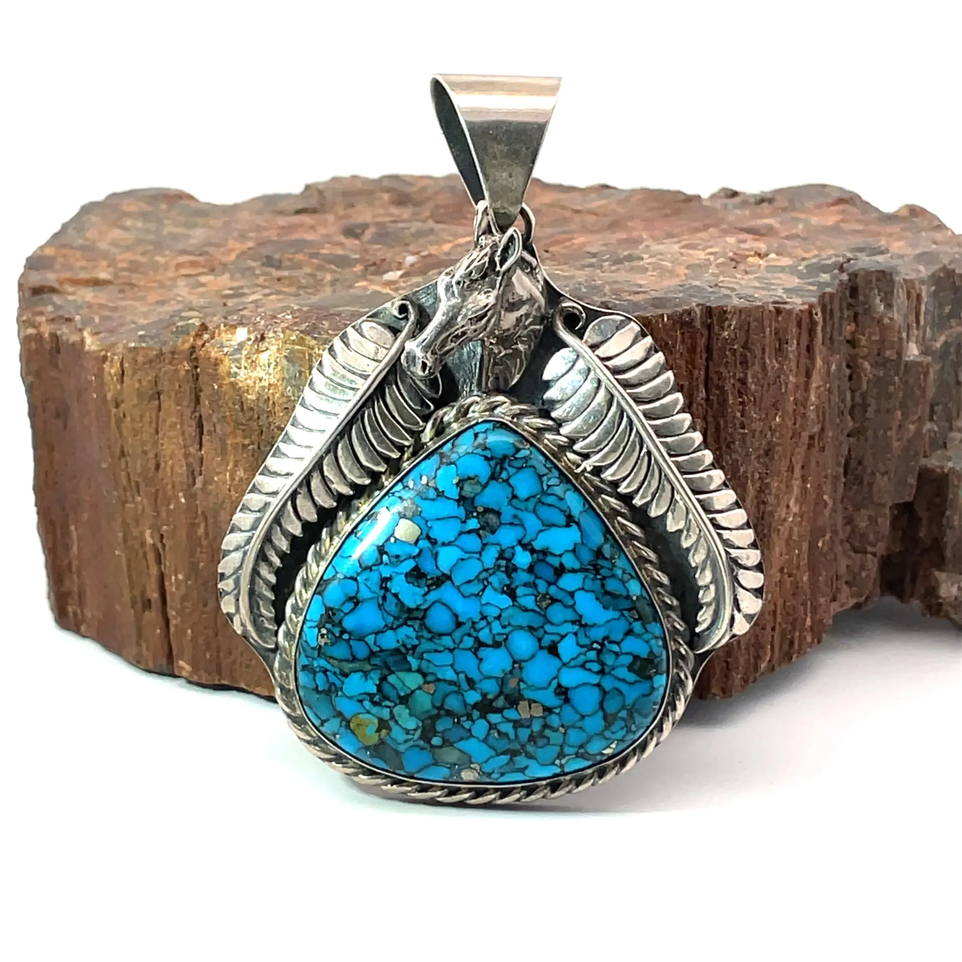 Spiderweb 2024 turquoise, sterling, silver foot pendant