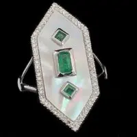 14k White Gold M.O.P. Emerald & Diamond Ring - Image 4