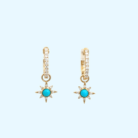 Elegant Turquoise & Diamond Star Huggies in 14k