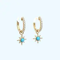 Elegant Turquoise & Diamond Star Huggies in 14k - Image 3