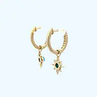 Elegant Turquoise & Diamond Star Huggies in 14k - Image 4