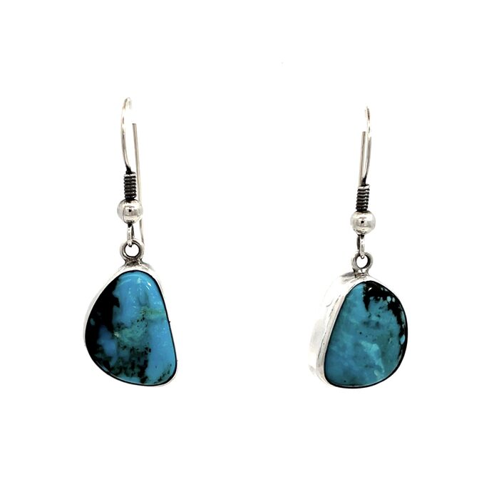 Handmade Kingman Turquoise Wire Earrings in Sterling Silver