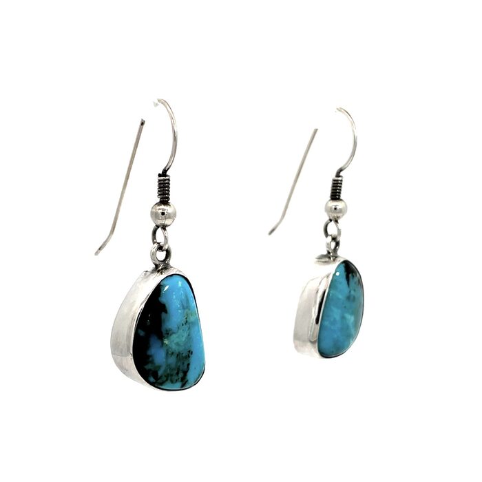 Handmade Kingman Turquoise Wire Earrings in Sterling Silver - Image 3