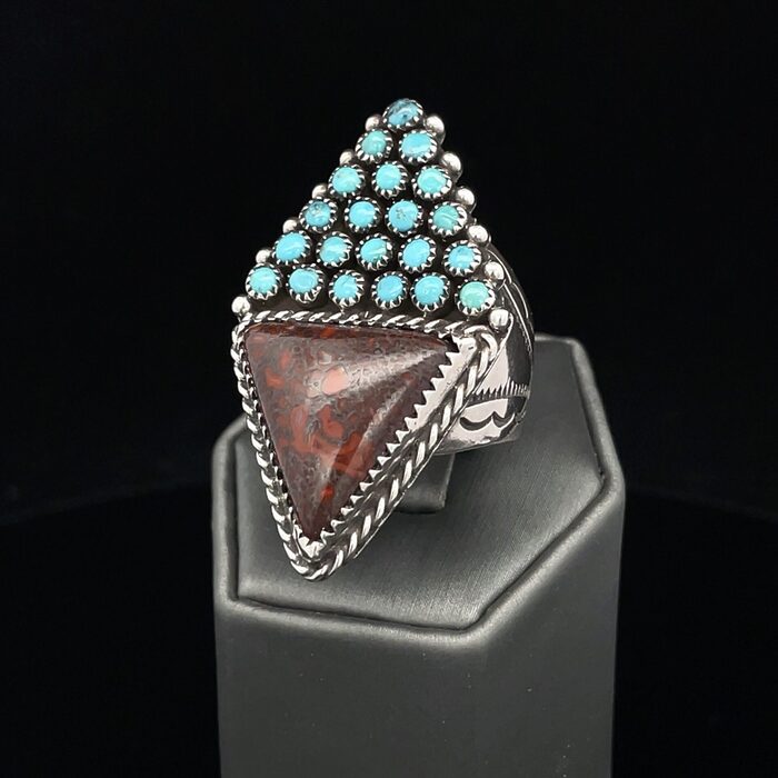 Turquoise & Petrified Wood Ring in Sterling Silver - Image 2