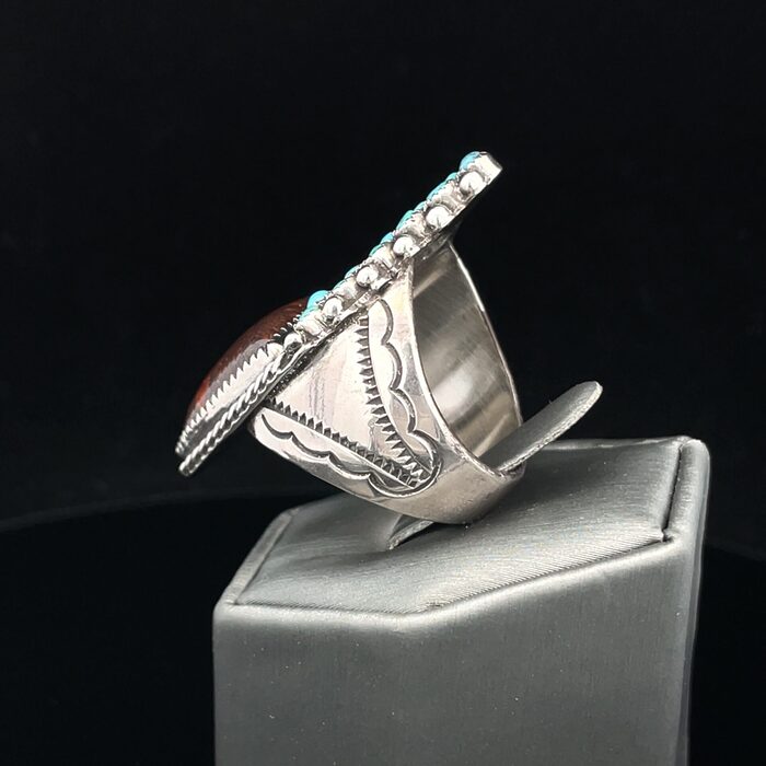 Turquoise & Petrified Wood Ring in Sterling Silver - Image 6