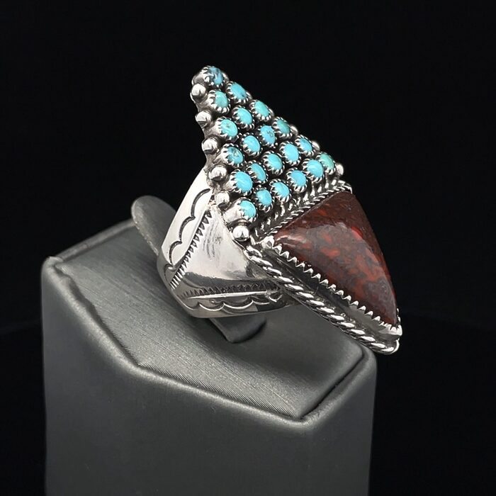 Turquoise & Petrified Wood Ring in Sterling Silver - Image 4