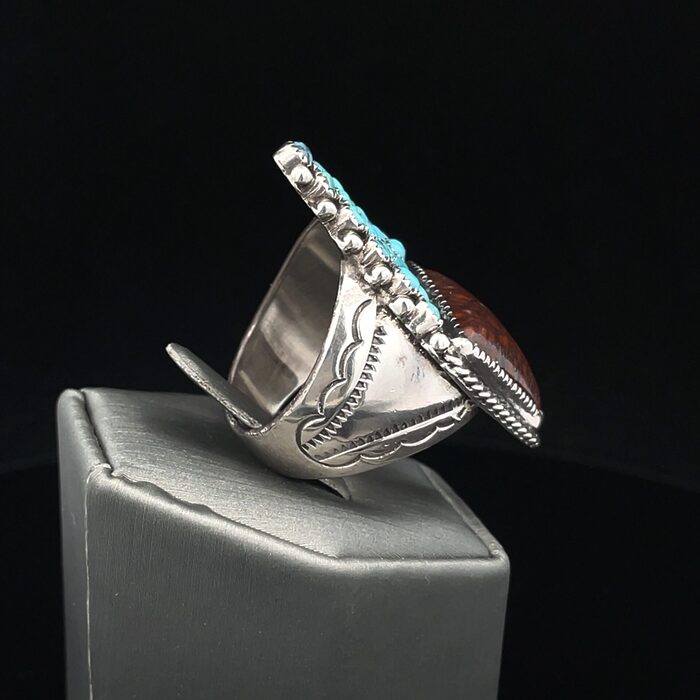 Turquoise & Petrified Wood Ring in Sterling Silver - Image 7