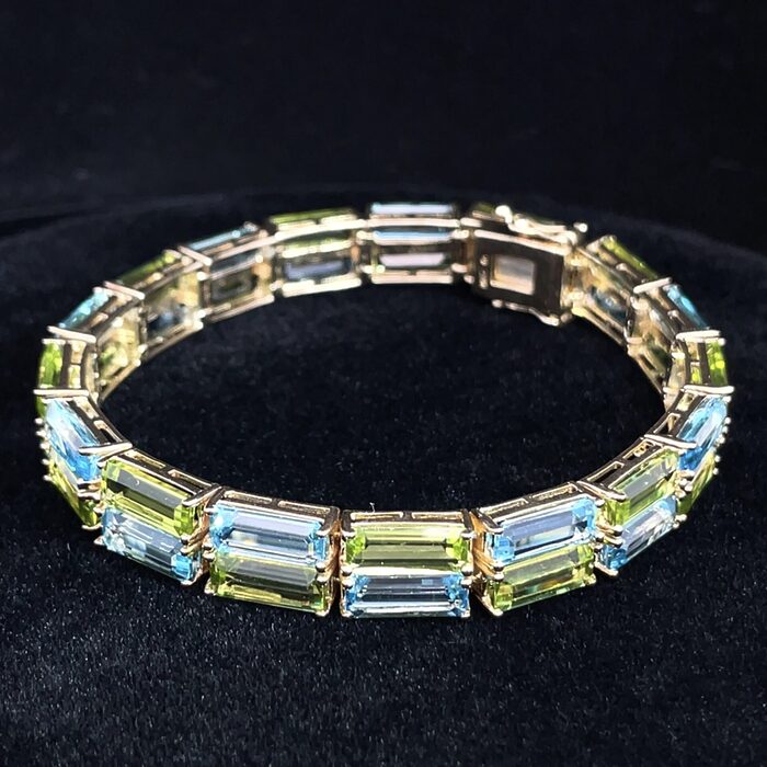 Blue Topaz & Peridot Bracelet in 14k Yellow Gold - Image 2