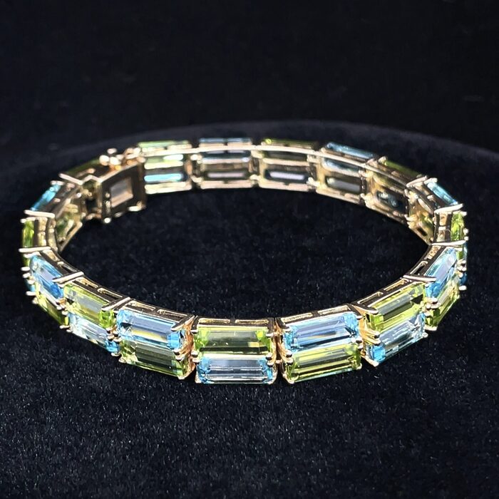 Blue Topaz & Peridot Bracelet in 14k Yellow Gold - Image 3