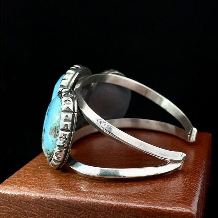 Handmade 3 Stone Turquoise Cuff Bracelet in Sterling Silver - Image 5