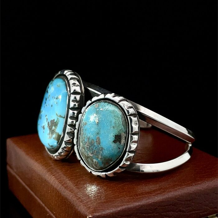 Handmade 3 Stone Turquoise Cuff Bracelet in Sterling Silver - Image 3