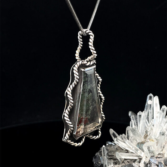 Custom Handmade Green Moss Agate Pendant in Sterling Silver - Image 2