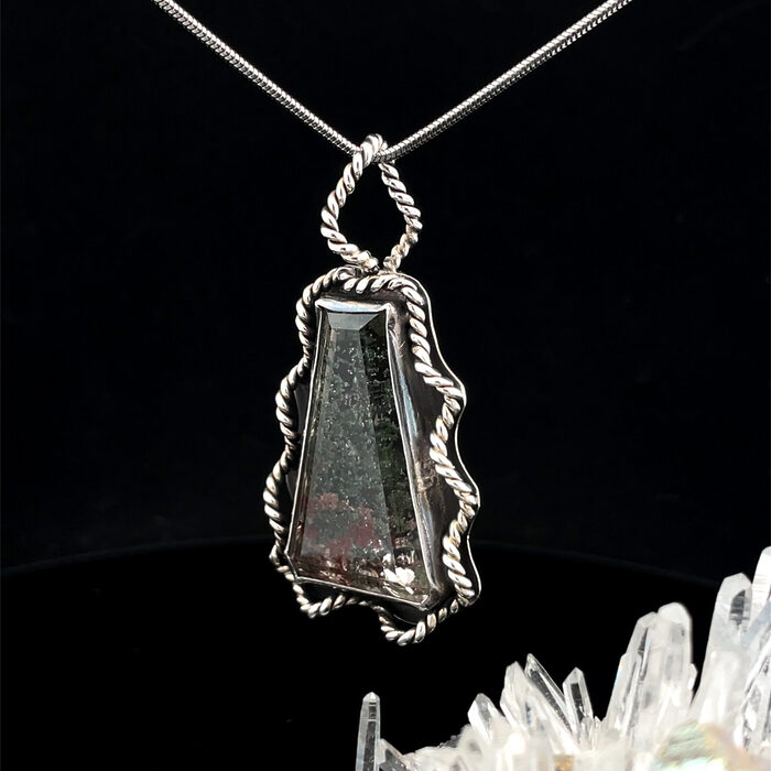 Custom Handmade Green Moss Agate Pendant in Sterling Silver - Image 3