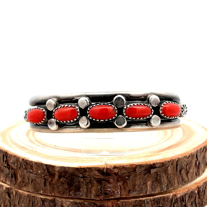 Native Mediterranean Coral and Sterling Silver Cuff Bracelet - Image 7