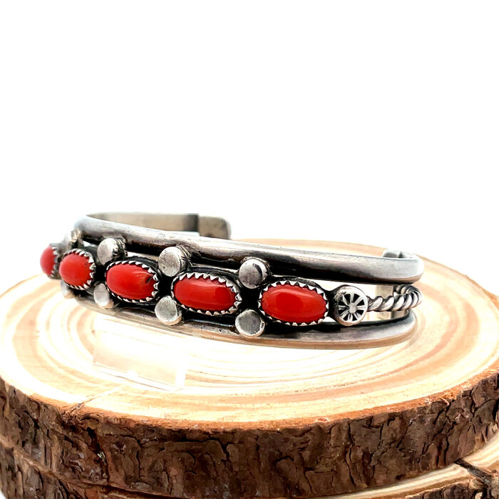 Native Mediterranean Coral and Sterling Silver Cuff Bracelet - Image 3