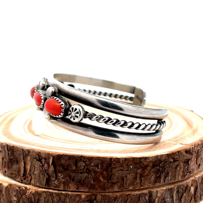 Native Mediterranean Coral and Sterling Silver Cuff Bracelet - Image 5