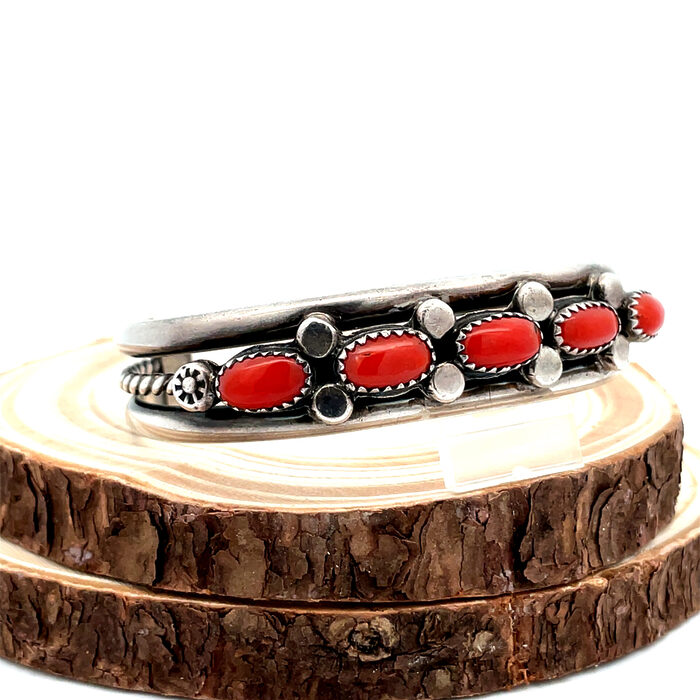 Native Mediterranean Coral and Sterling Silver Cuff Bracelet - Image 6