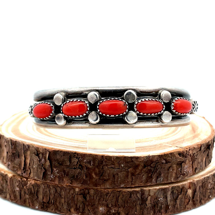 Native Mediterranean Coral and Sterling Silver Cuff Bracelet