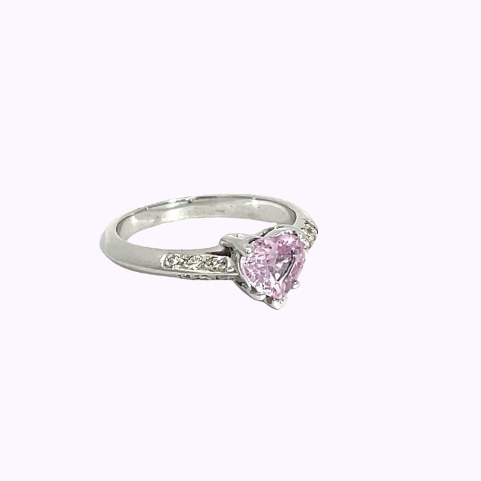 Pink Heart-Shaped Sapphire & Diamond Ring in 18k White Gold - Image 2