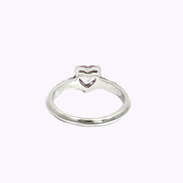 Pink Heart-Shaped Sapphire & Diamond Ring in 18k White Gold - Image 4