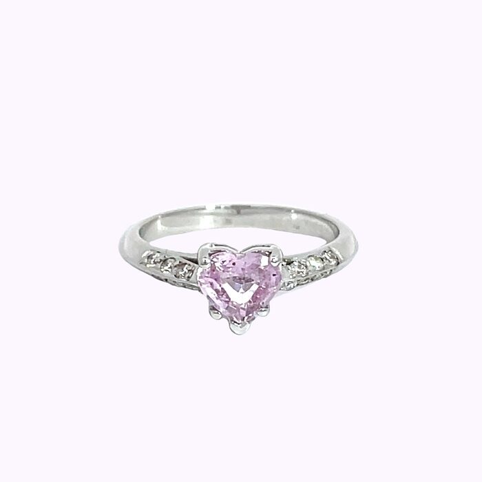 Pink Heart-Shaped Sapphire & Diamond Ring in 18k White Gold