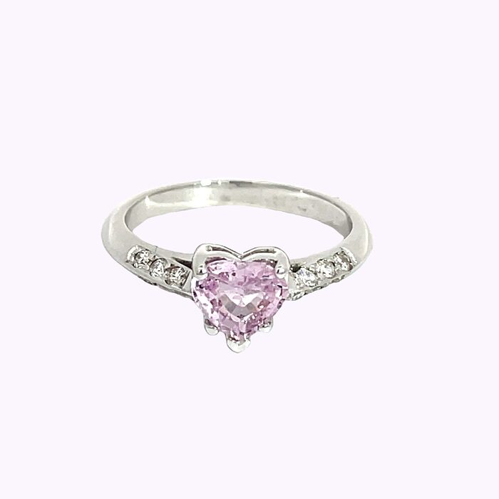 Pink Heart-Shaped Sapphire & Diamond Ring in 18k White Gold - Image 5