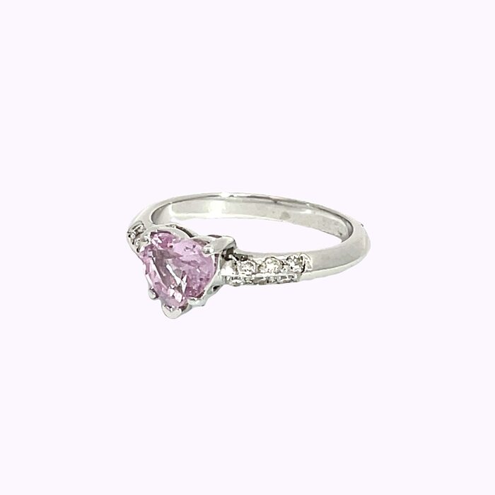 Pink Heart-Shaped Sapphire & Diamond Ring in 18k White Gold - Image 3