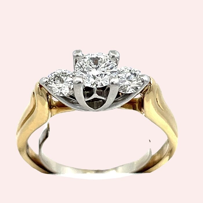 3 Stone 1.01ct Diamond Ring in 18k Yellow Gold & Platinum - Image 3