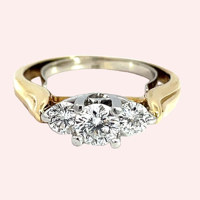 3 Stone 1.01ct Diamond Ring in 18k Yellow Gold & Platinum