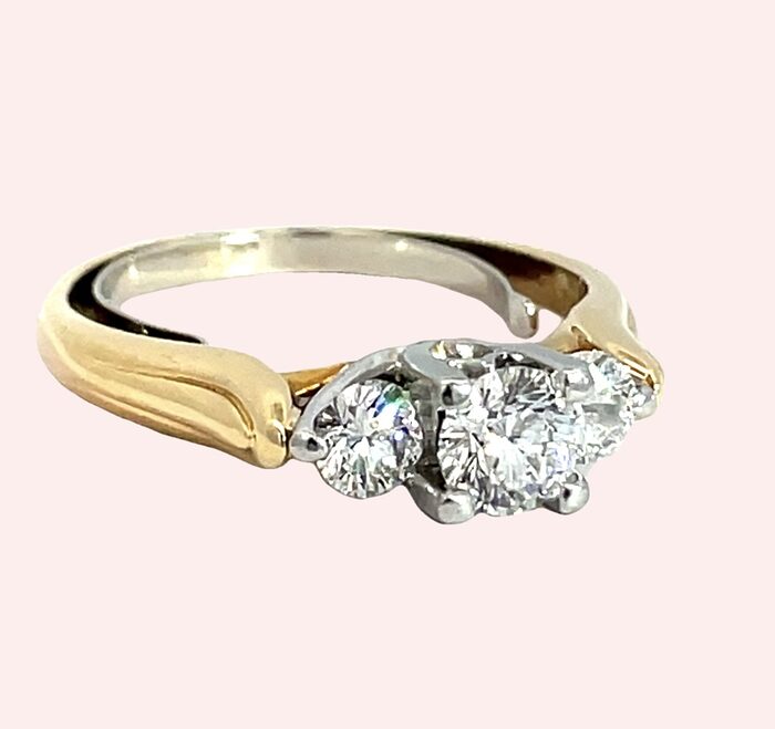 3 Stone 1.01ct Diamond Ring in 18k Yellow Gold & Platinum - Image 2