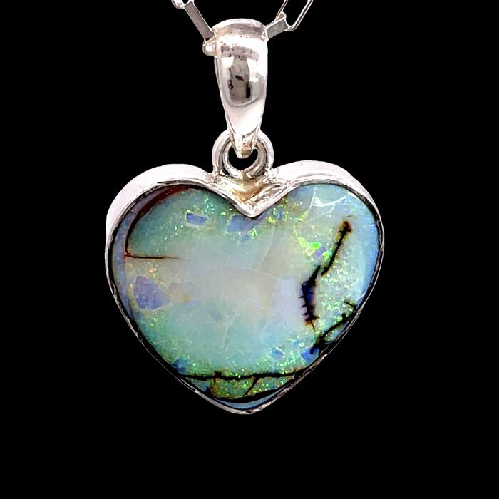 Heart-shaped Opal Pendant in Sterling Silver