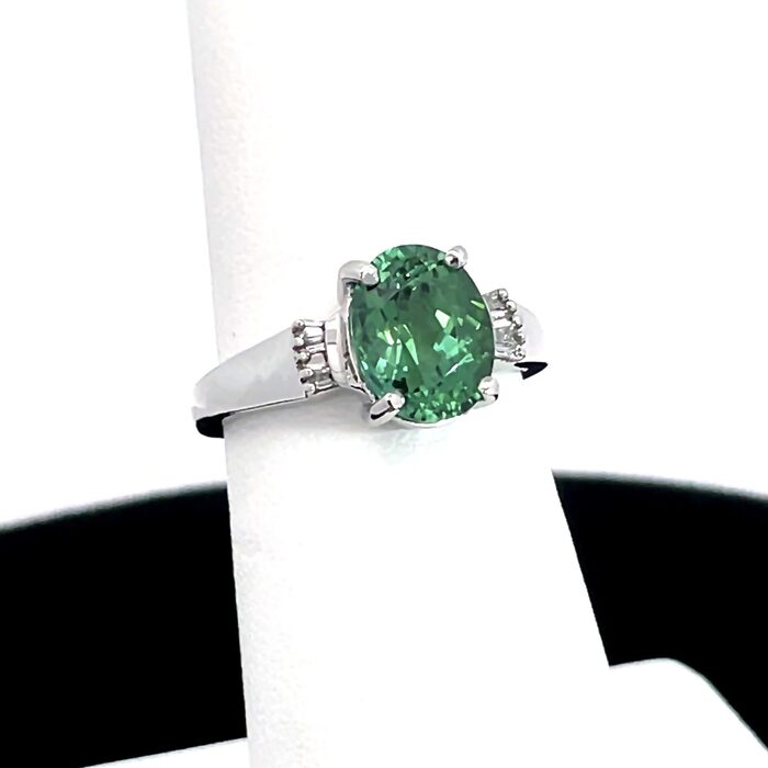 Green Tourmaline & Diamond Ring in Platinum