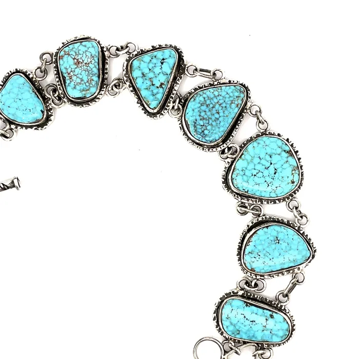 Custom 7 Stone Turquoise Link Bracelet in Sterling Silver - Image 3